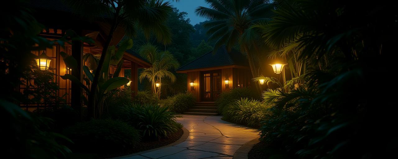 Night-lit tropical garden